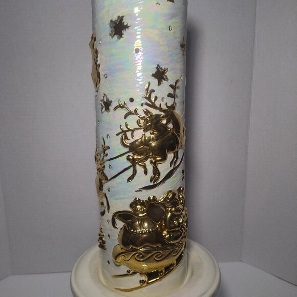 Vintage Atlantic Mold Tall Ceramic Christmas Lamp Santa Sleigh Reindeer 5-Light - Picture 8 of 14